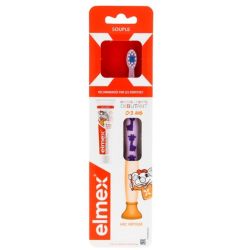 Elmex - Brosse à dents souple débutant 0-3 ans + dentifrice elmex 0-6 ans ( COLORIS ALEATOIRE )