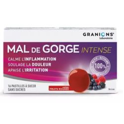 Granions - Mal de gorge INTENSE 16 pastilles à sucer s/sucres fruits rouges