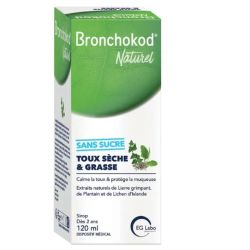 Bronchokod naturel - Toux sèche & grasse SANS SUCRE 120ml dès 2 ans