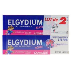 Elgydium - Gel dentifrice kids au fluorinol 1000ppm grenadine lot de 2