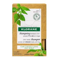 Klorane shampoing masque lavant absorbant 2 en 1 à la poudre d’ortie bio - cuir chevelu gras