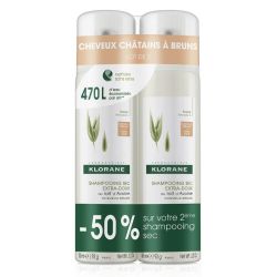 Klorane Shampoing sec au lait d'Avoine cheveux châtains et bruns 2x150ml