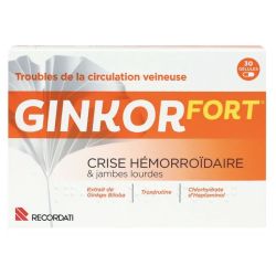 Recordati Ginkor Fort Crise hémorroïdaire et jambes lourdes (30 gélules)
