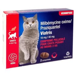 Vermifuge Milbémycine oxime / Praziquantel pour chat de +2 kg 2 comprimés