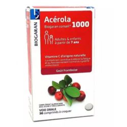 Acérola 1000 vitamine C d'origine naturelle 30 comprimés à croquer