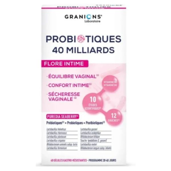 Granions - Probiotiques 40 milliards FLORE INTIME programme 20-40 jours ( 40 gélules )