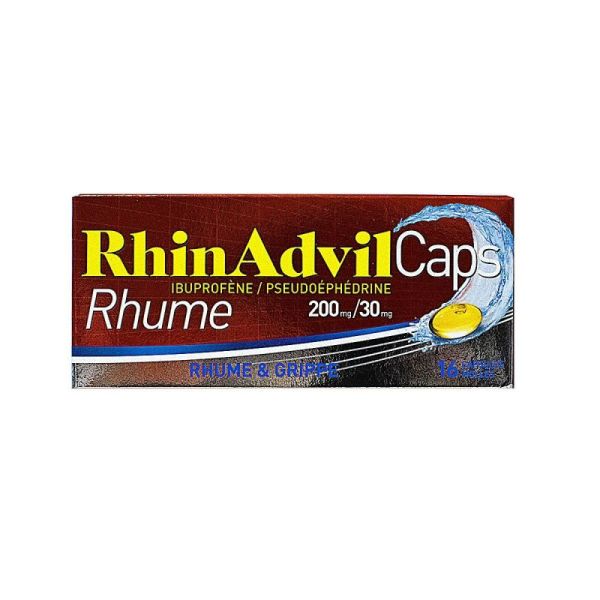 Rhinadvil capsules molles rhume (ibuprofène/pseudoéphédrine) 16 unités