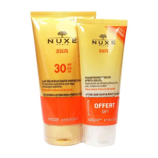Nuxe lait délicieux haute protection visage corps SPF 30 (150 ml) + shampooing offert