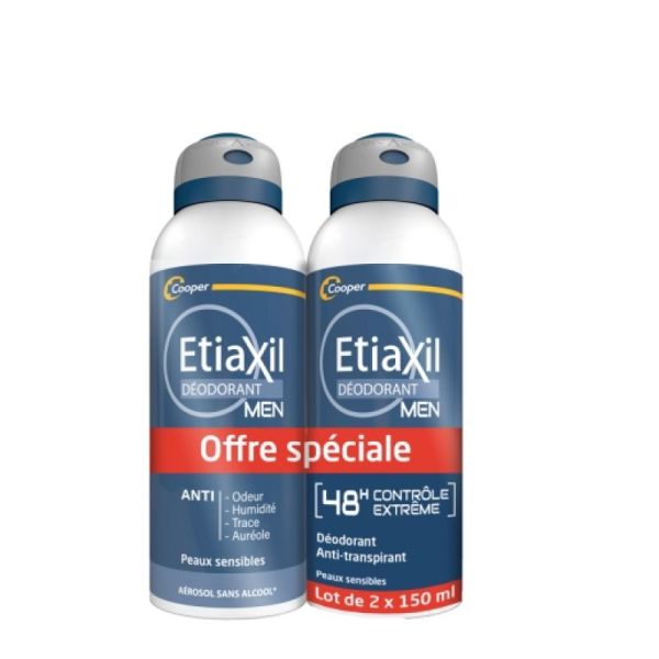 Etiaxil déodorant homme anti-transpirant contrôle 48 h (150 ml x 2)