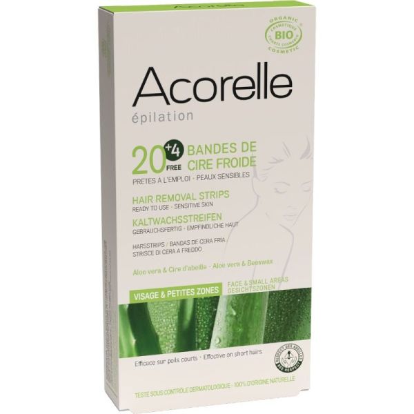 Acorelle bande de cire froide hypoallergénique (20 + 4 unités)