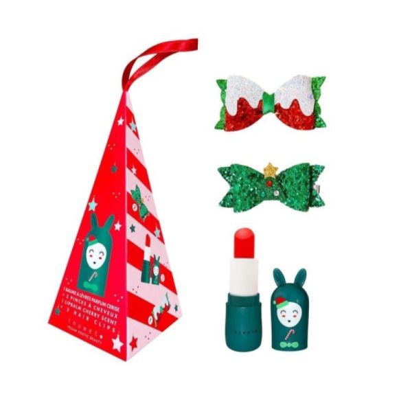 Inuwet - Coffret NOEL 2025 baume à lèvres cerise + 2 pinces à cheveux