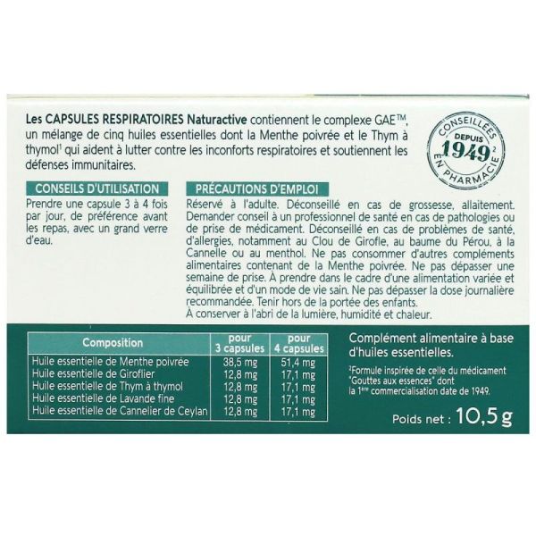 Naturactive - Capsules respiratoires GAE 30 capsules d'origine végétale