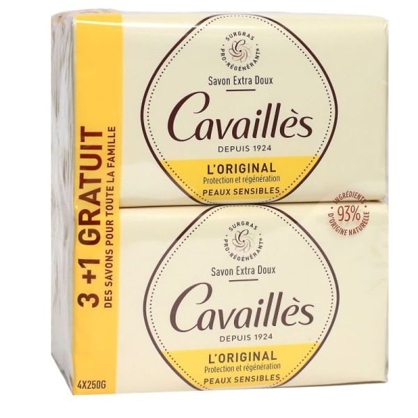 Cavaillès savon extra doux L'original lot de 3 x 250 g + 1 gratuit