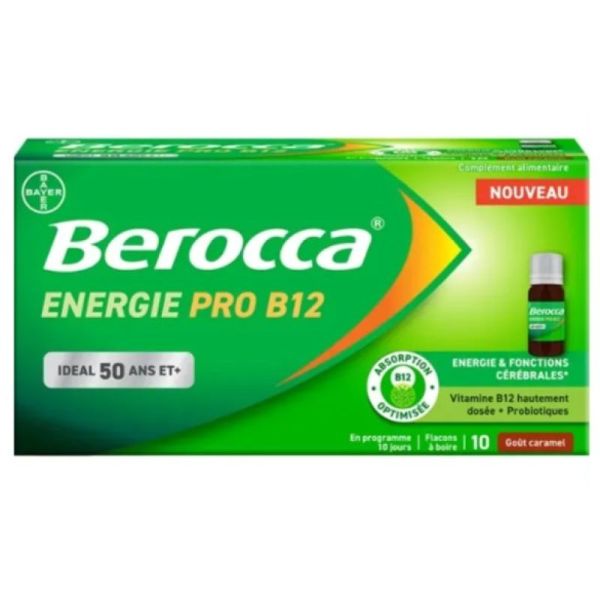 Berocca - Energie pro B12 x10 flacons à boire goût caramel.