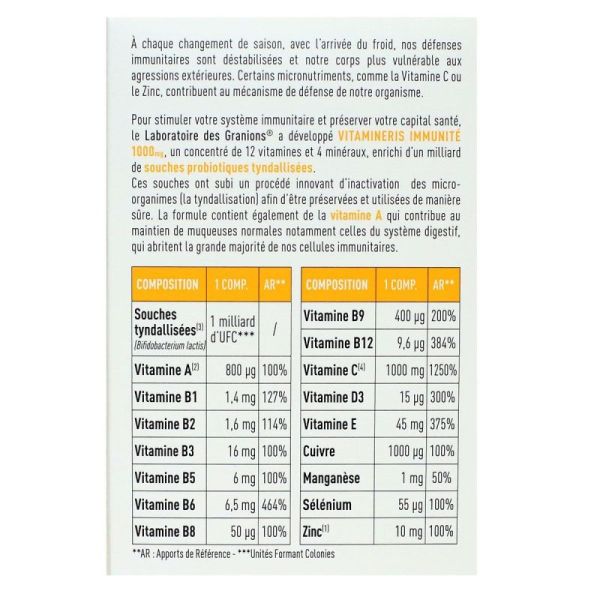 Granions Vitamineris Immunité Comprimés effervescents (30 unités) goût citron 1000 mg