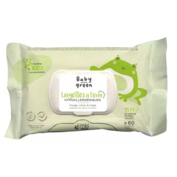 Baby green - Lingettes à l'eau hypoallergéniques / sans parfum x60