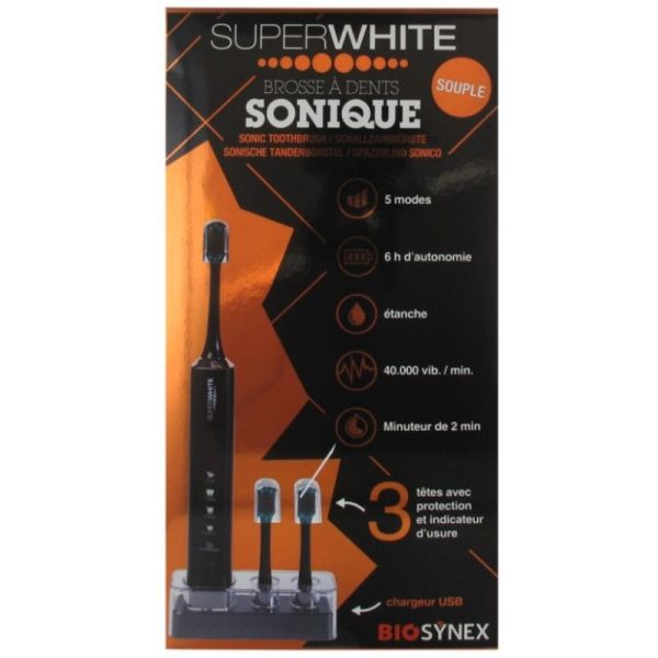 Biosynex - Brosse à dents sonique NOIR superwhite souple