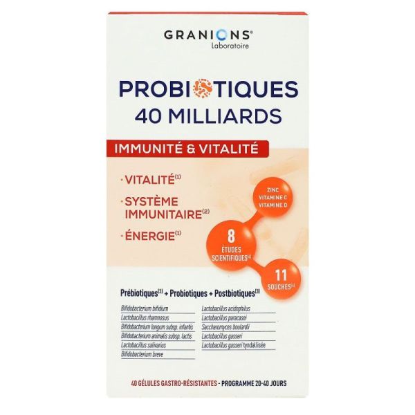Granions - Probiotiques 40 milliards Immunité & vitalité programme 20-40 jours ( 40 gélules )
