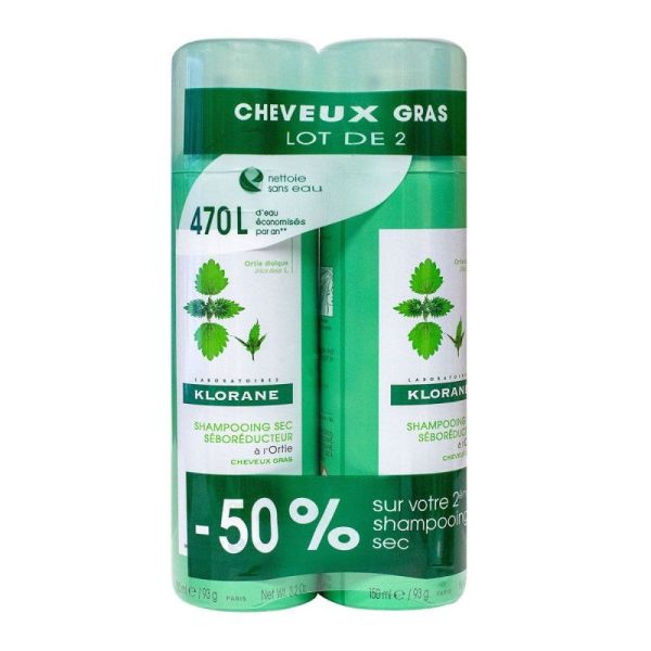 Klorane shampooing sec séborégulateur à l'ortie (150 ml)