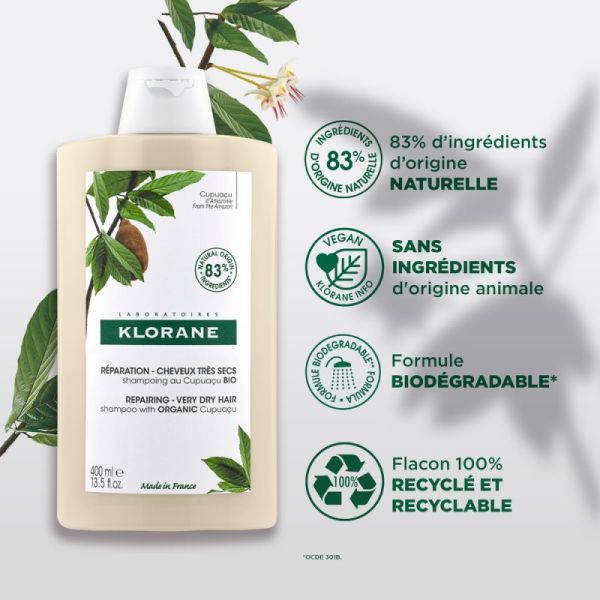 Klorane shampooing réparation au cupuaçu bio (200 ml)
