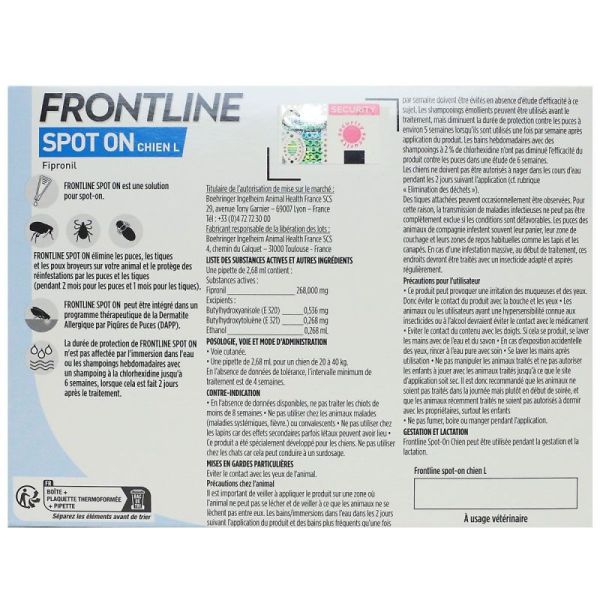 Frontline Spot On Chien L 20-40 kg (3 pipettes)