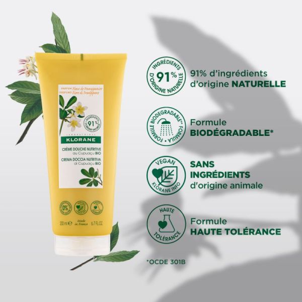 Klorane Gel douche nutritif au cupuaçu et fleur de frangipanier (200 ml)