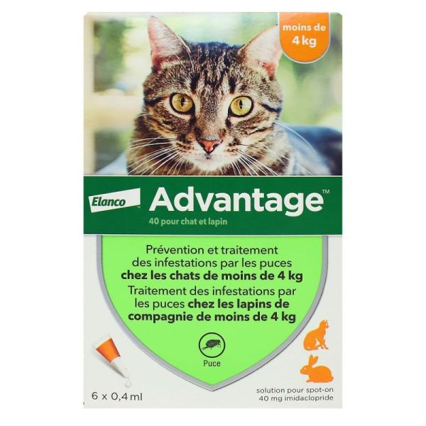 Advantage pipettes pour chats et lapins (4 kg, 6 unités)