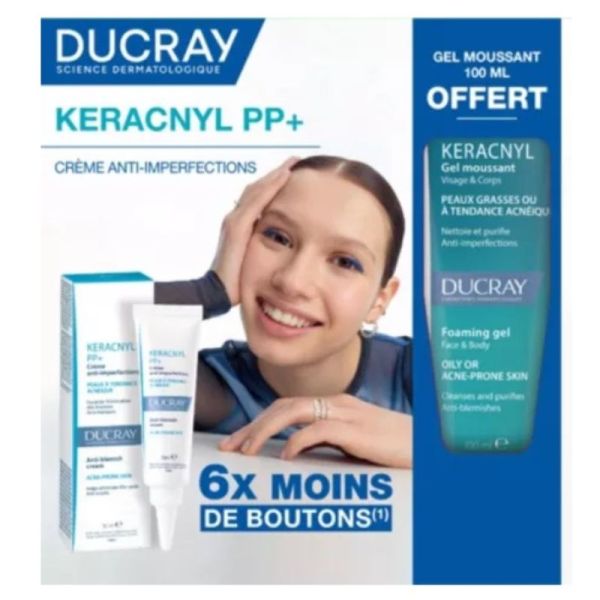 Ducray coffret - Keracnyl PP+ soin anti-imperfections/anti-récurence + gel nettoyant 100ml OFFERT