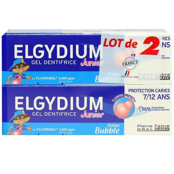Elgydium gel dentifrice junior bubble gum lot de 2 (2 x 50 ml)