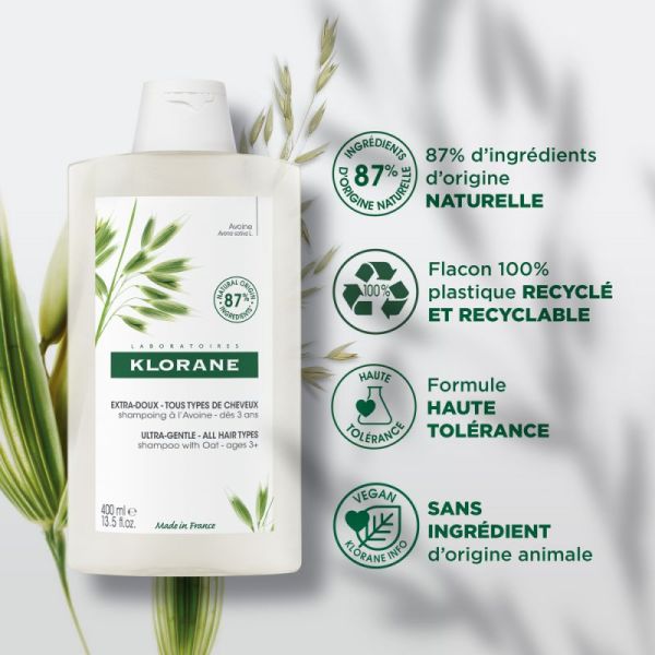 Klorane shampoing extra-doux à l'avoine (tous types de cheveux)