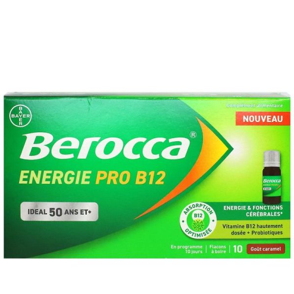 Berocca - Energie pro B12 x10 flacons à boire goût caramel.
