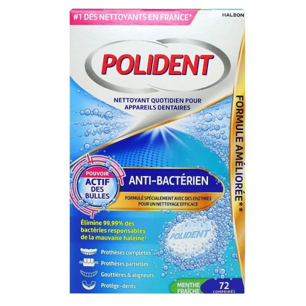 Polident - Nettoyant quotidien pour appareils dentaires x72 comprimés menthe fraîche