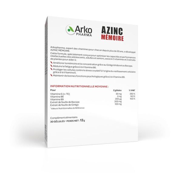 Azinc gélules mémoire (30 unités) - concentration et performance cognitive