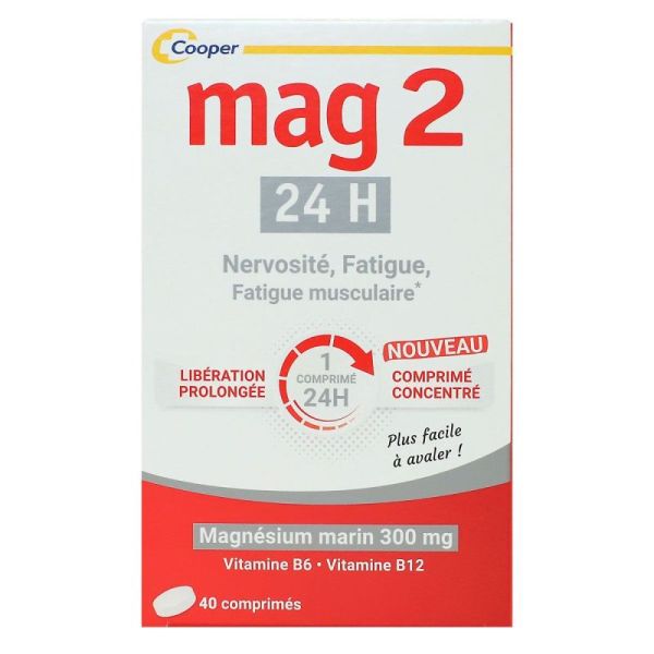 Mag2 complément alimentaire 24h fatigue et nervosité (40 comprimés)