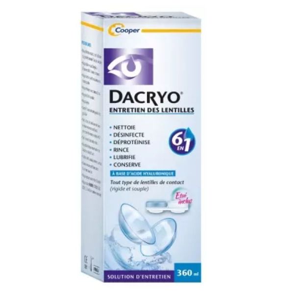 Dacryo entretien lentilles tout-en-un (360 ml) avec acide hyaluronique