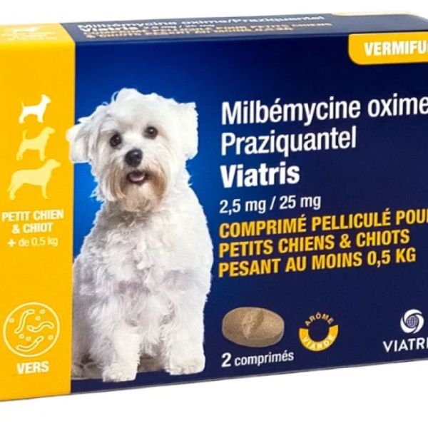 Viatris - Vermifuge Milbémycine oxime / Praziquantel CHIEN de 0.5kg x2 comprimés