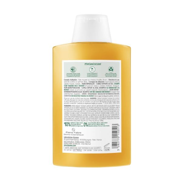 Klorane Shampoing nutritif après-soleil - Cheveux exposés au soleil - au Monoï & Tamanu BIO