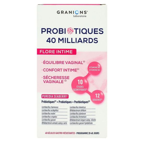 Granions - Probiotiques 40 milliards FLORE INTIME programme 20-40 jours ( 40 gélules )