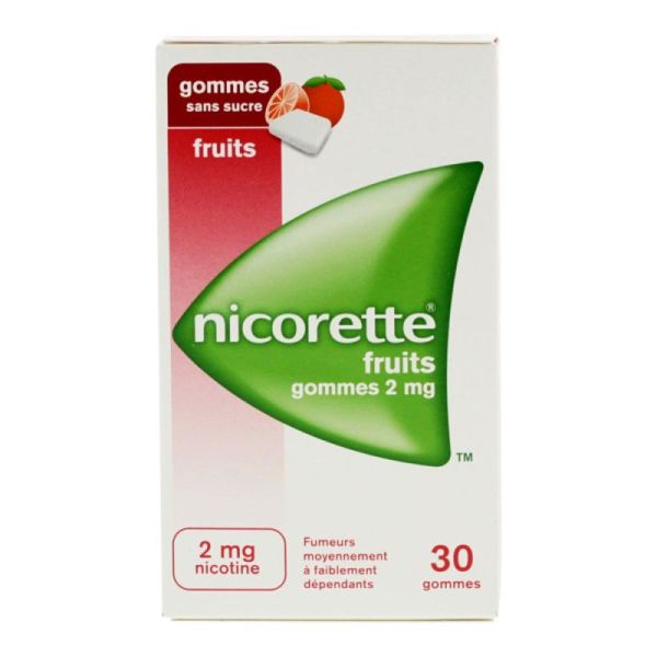 Nicorette gomme à mâcher fruits sans sucre (30 unités)