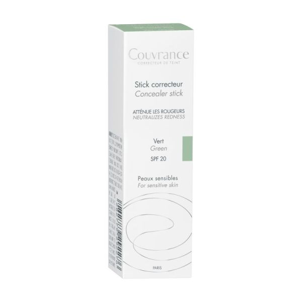 Couvrance stick correcteur vert pour peaux sensibles avec protection solaire