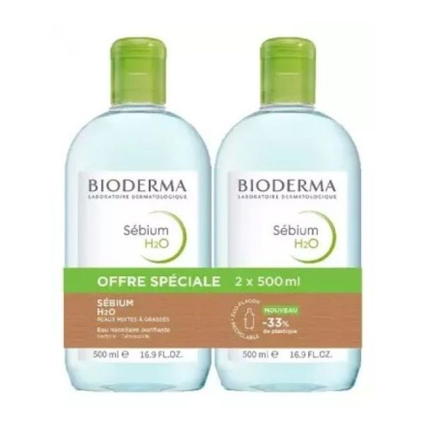 Bioderma - Sébium h20 eau micellaire 2x500ml