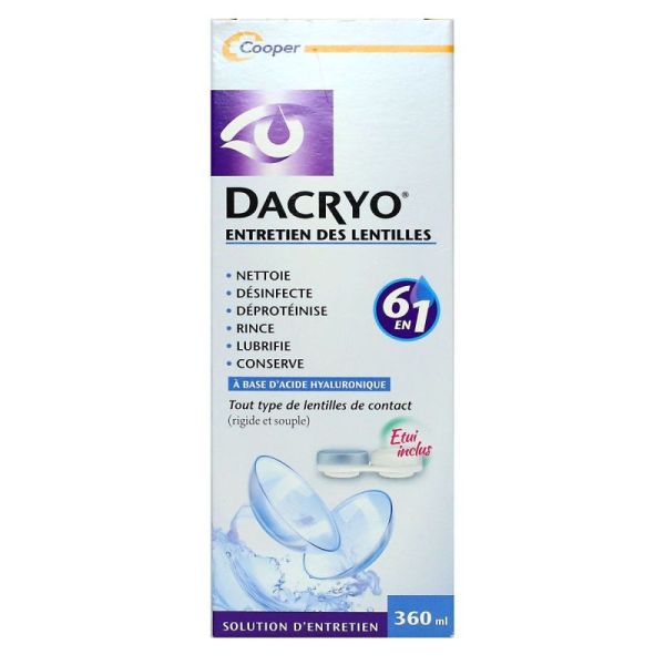 Dacryo entretien lentilles tout-en-un (360 ml) avec acide hyaluronique