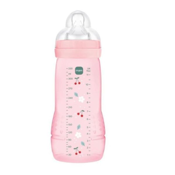 MAM - Biberon Easy Active 2ème âge 330ml 6mois+ débit très rapide ROSE