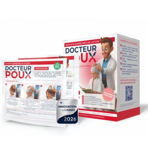 Docteur poux - bonnets imprégnés de lotion x2