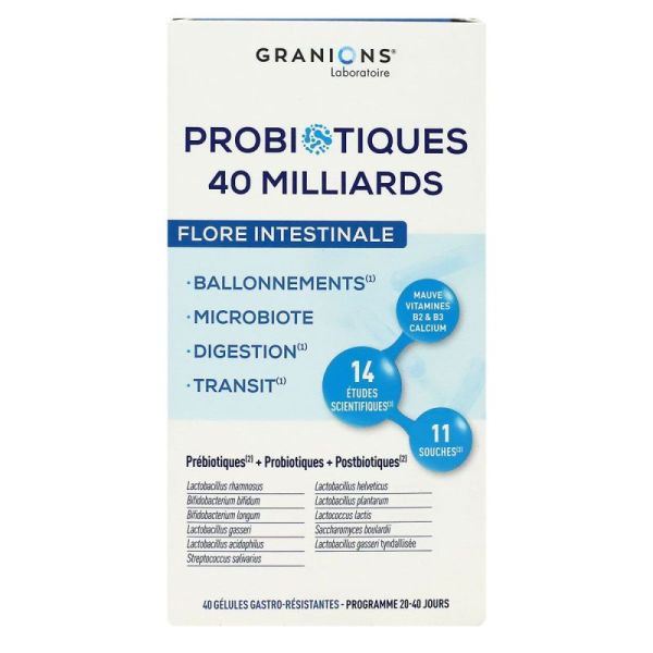 Granions - Probiotiques 40 milliards FLORE INTESTINALE programme 20-40 jours ( 40 gélules )