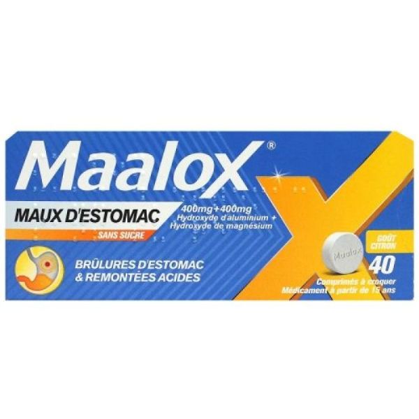 Maalox comprimés à croquer sans sucre goût citron (40 unités)