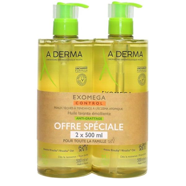 A-Derma huile lavante émolliente Exomega Control Lot de 2 (500 ml)