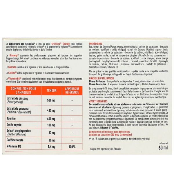 Granions énergie physique et mentale (30 ampoules buvables)