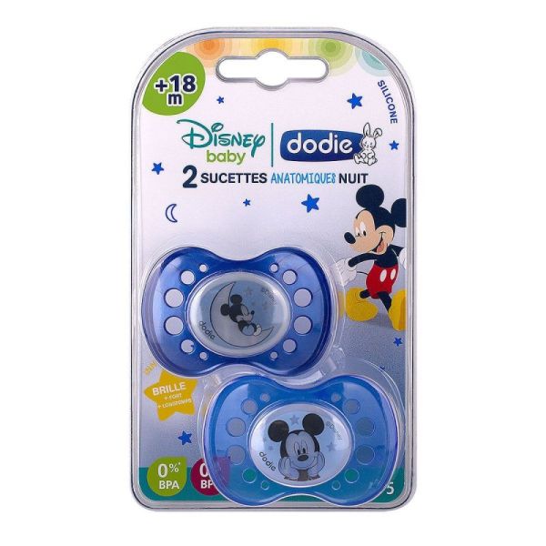 Dodie Sucettes Anatomiques Nuit Lot de 2 (18 mois+) Mickey