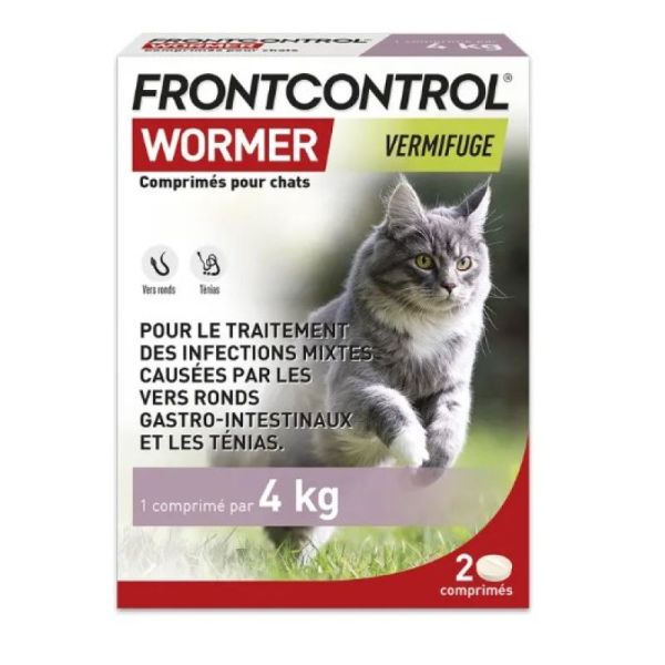Frontcontrol wormer vermifuge chat ( 1 comprimé pour 4kg ) x2 comprimés